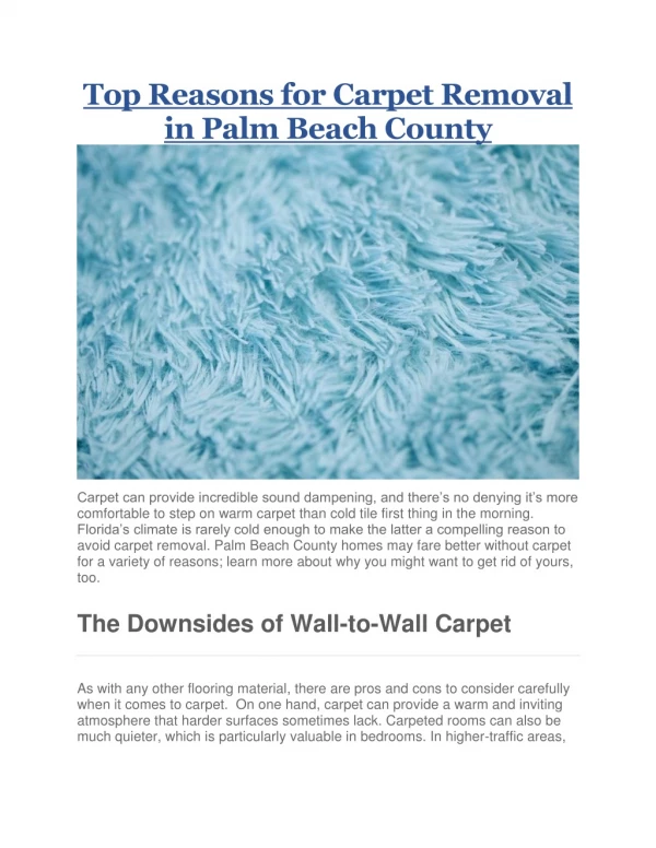Top Reasons for Carpet Removal in Palm Beach County