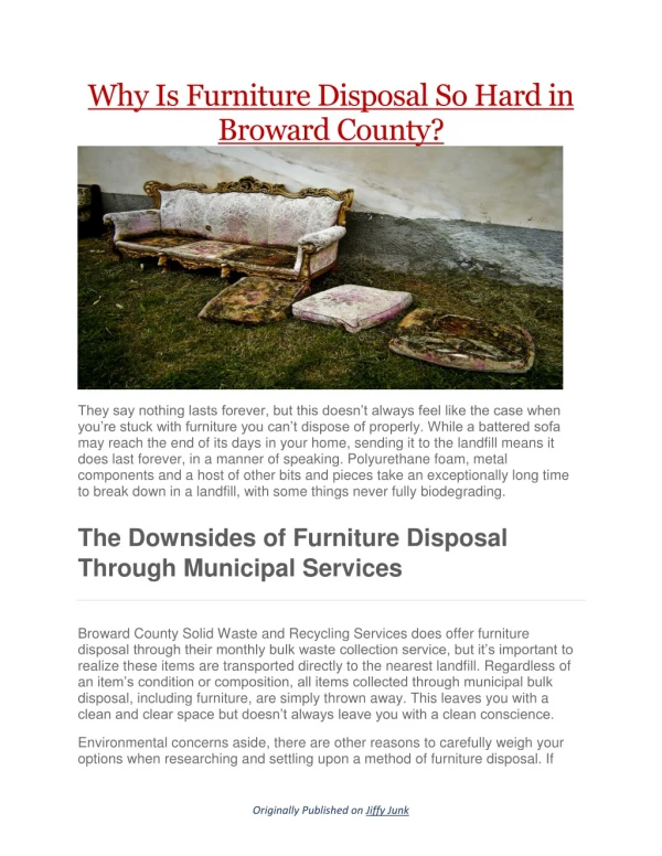 Why Is Furniture Disposal So Hard in Broward County