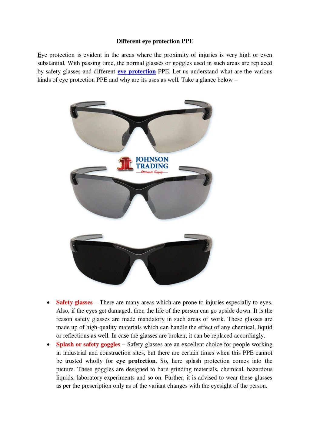 different eye protection ppe