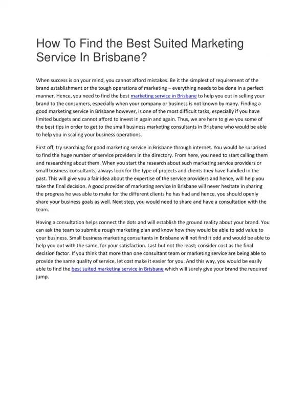 How To Find the Best Suited Marketing Service In Brisbane