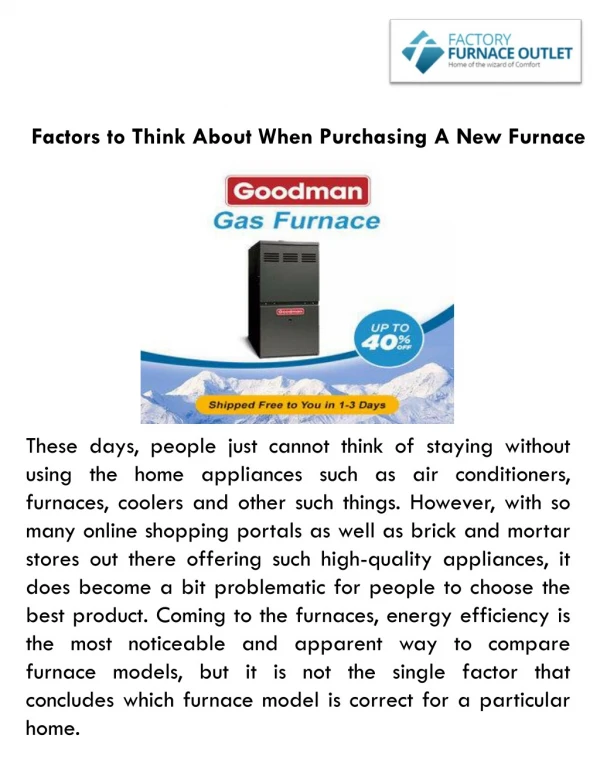 Factors to Think About When Purchasing A New Furnace