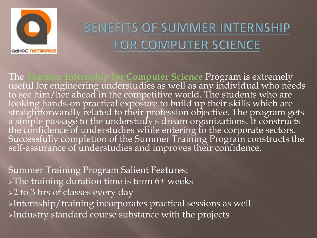PPT Benefits of Summer Internship for Computer Science PowerPoint