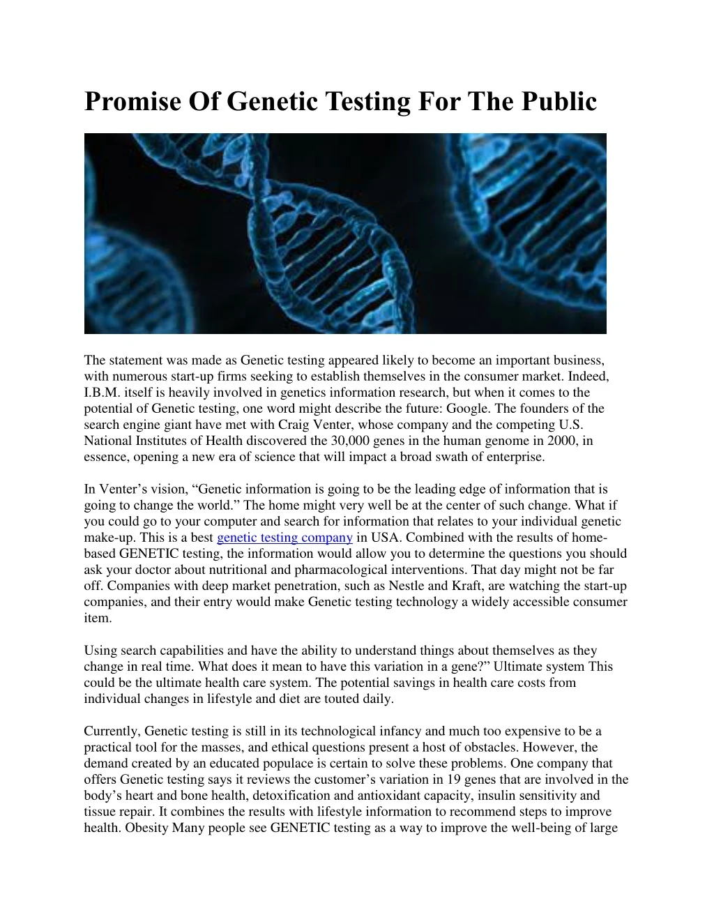 promise of genetic testing for the public