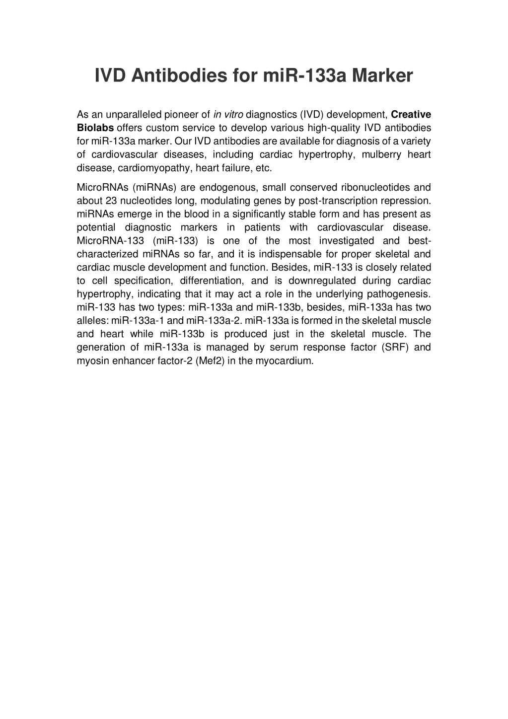 ivd antibodies for mir 133a marker