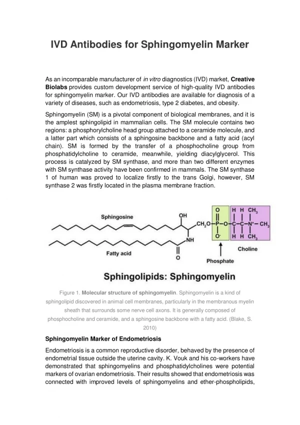 IVD Antibodies for Sphingomyelin Marker