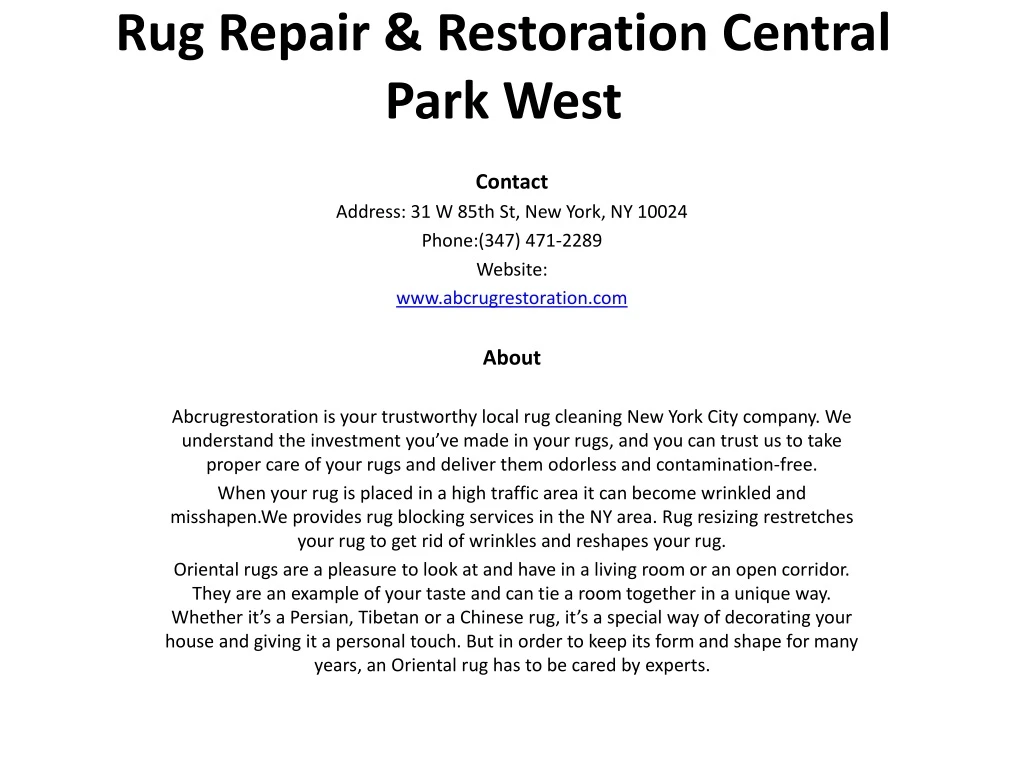 rug repair restoration central park west