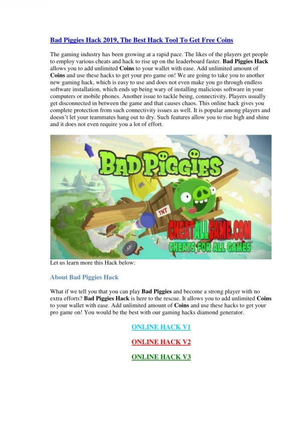 Bad Piggies Hack 2019, The Best Hack Tool To Get Free Coins