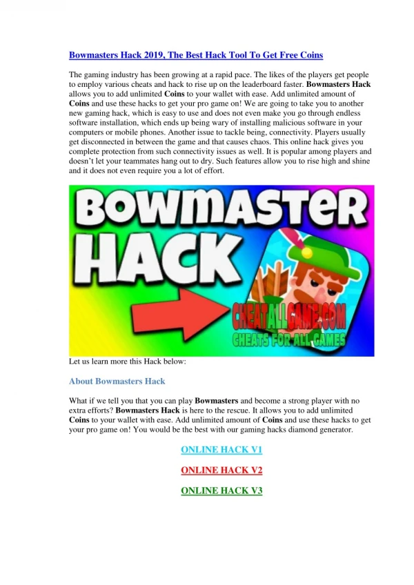 Bowmasters Hack 2019, The Best Hack Tool To Get Free Coins
