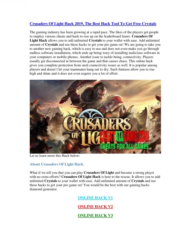 Crusaders Of Light Hack 2019, The Best Hack Tool To Get Free Crystals