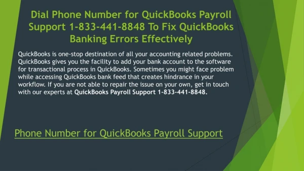 Phone Number for QuickBooks Payroll Support 1-833-441-8848