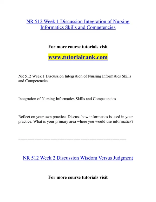 nr 512 week 1 discussion integration of nursing