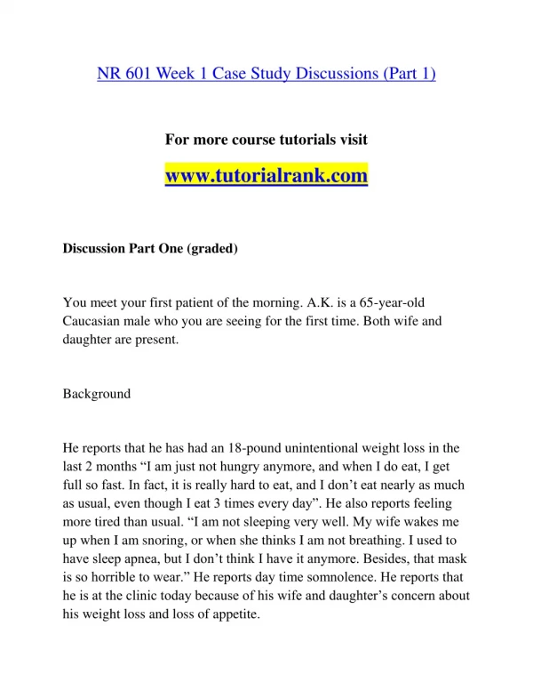 nr 601 week 1 case study discussions part 1