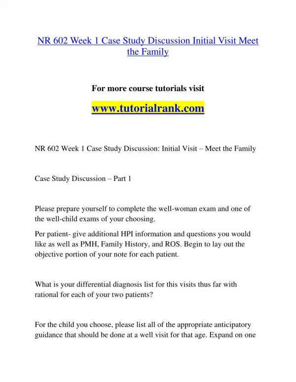nr 602 week 1 case study discussion initial visit