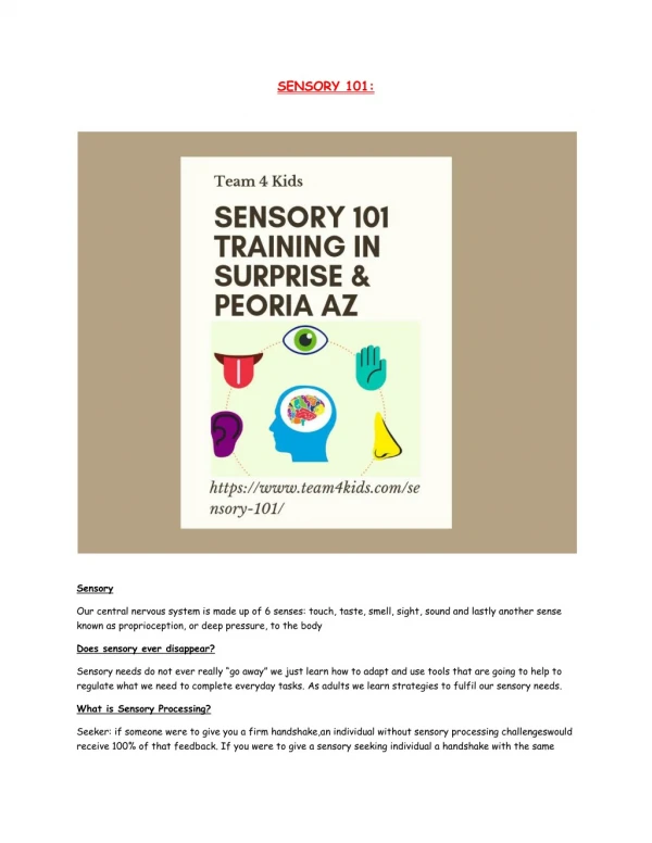 Sensory 101 Training in Surprise & Peoria AZ