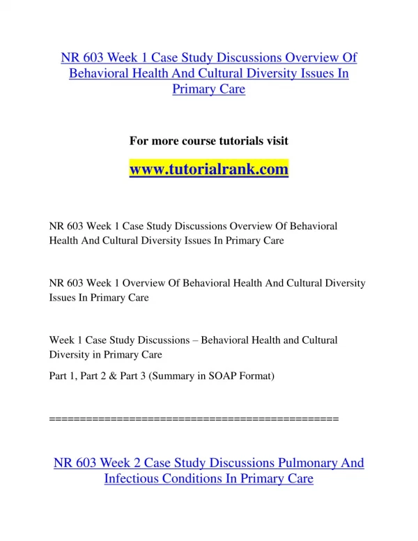 nr 603 week 1 case study discussions overview