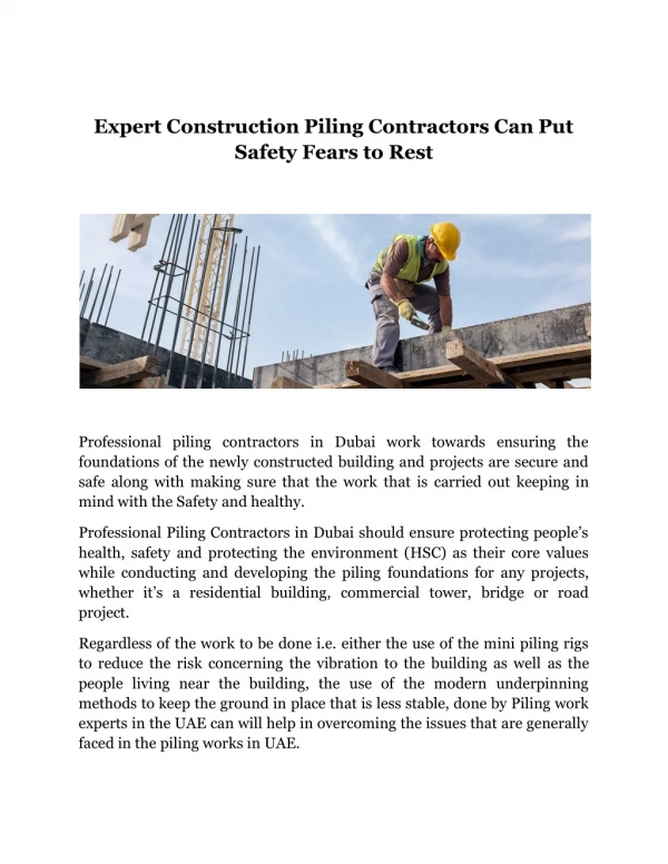 Expert Construction Piling Contractors Can Put Safety Fears to Rest