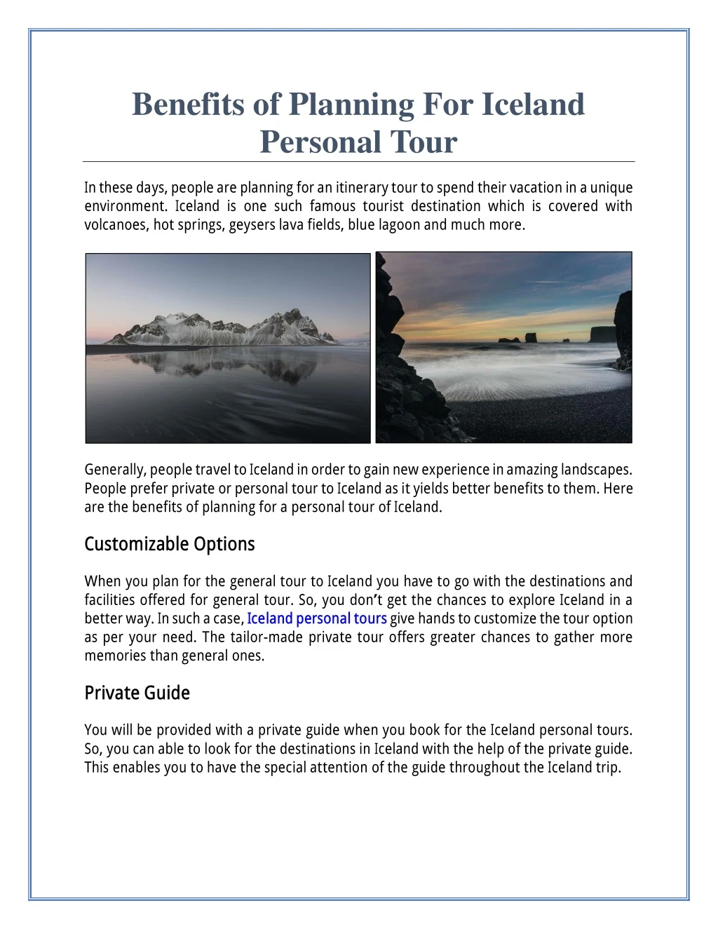 benefits of planning for iceland personal tour