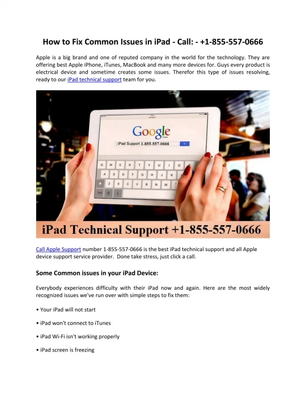 Call iPad Support Number 1-855-557-0666 in USA