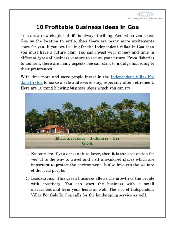 10 Profitable Business You Can start In Goa