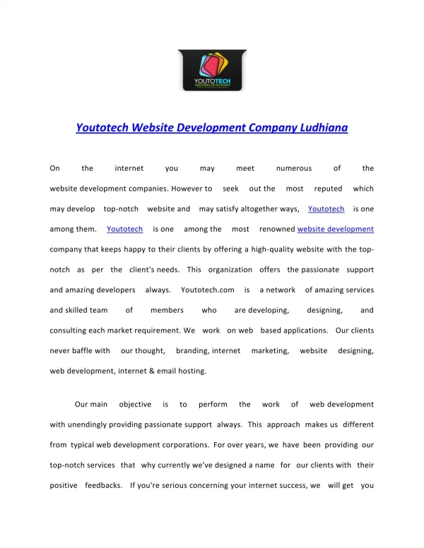 Youtotech Website Development Company Ludhiana