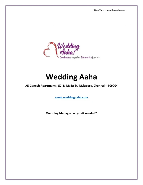 Wedding Manager and planner - why is it needed ?