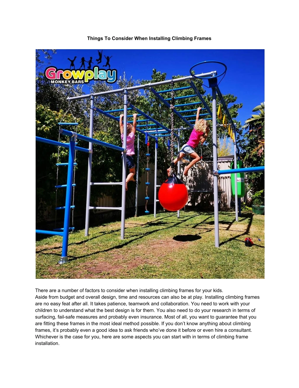 things to consider when installing climbing frames