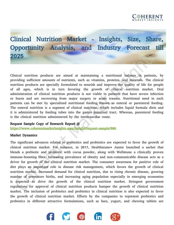 Clinical Nutrition Market - Insights, Size, Share, Opportunity Analysis, and Industry Forecast till 2025