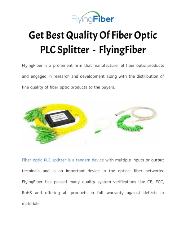 Get Best Quality Of Fiber Optic PLC Splitter - FlyingFiber