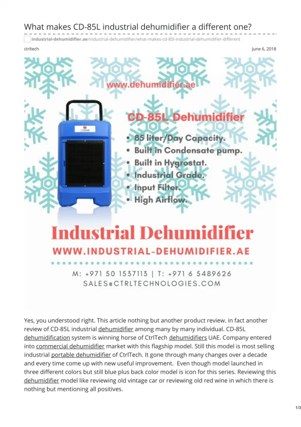 What makes CD-85L industrial dehumidifier a different one? #industrialdehumidifier #dehumidifier #uae