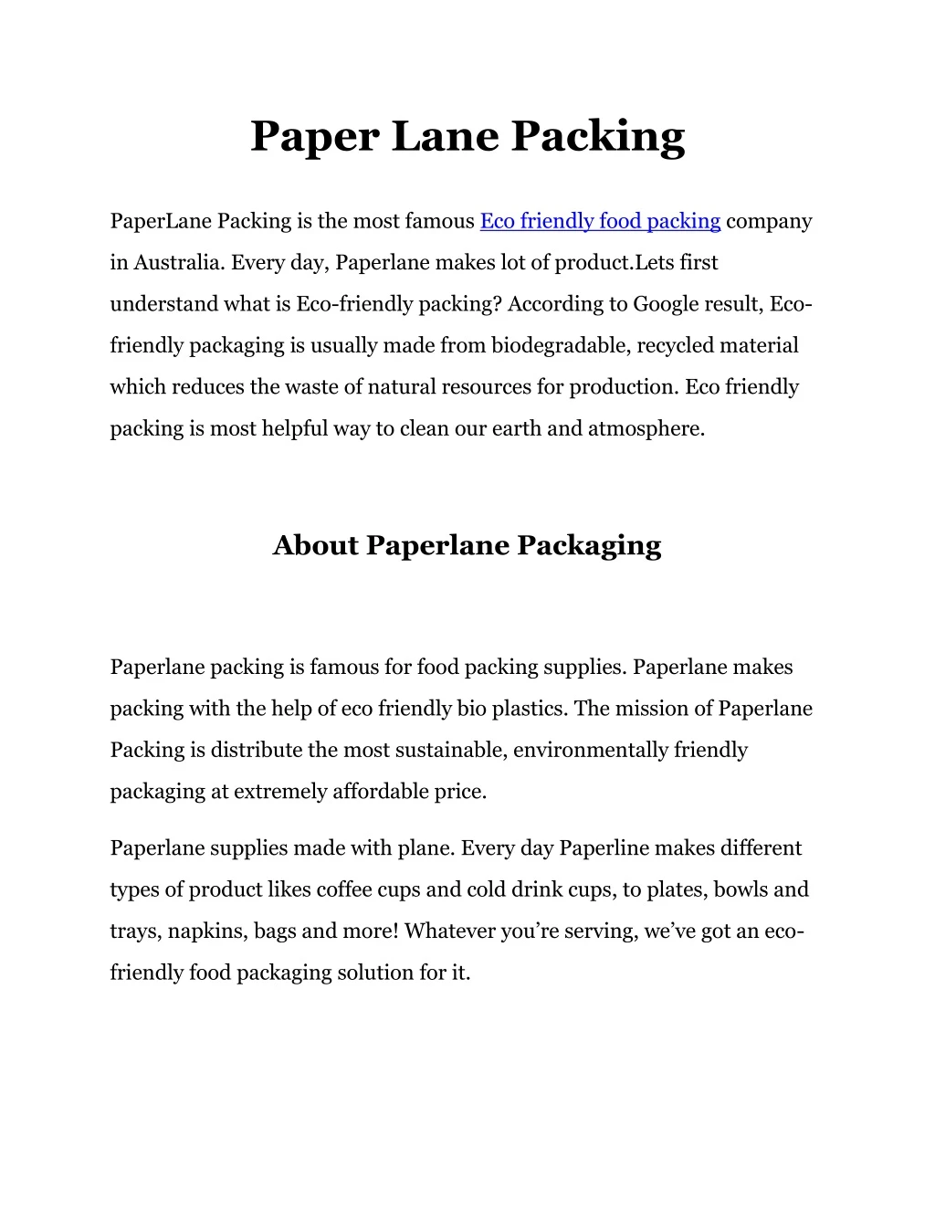 paper lane packing