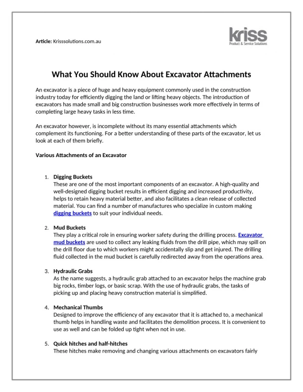 What You Should Know About Excavator Attachments