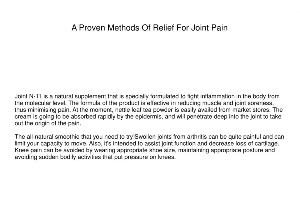 A Proven Methods Of Relief For Joint Pain