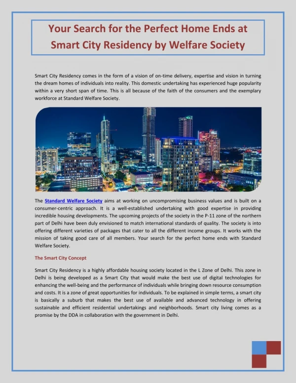 Your Search for the Perfect Home Ends at Smart City Residency by Welfare Society