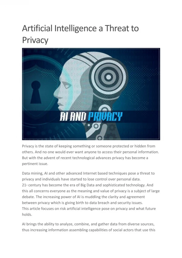 Artificial Intelligence a Threat to Privacy