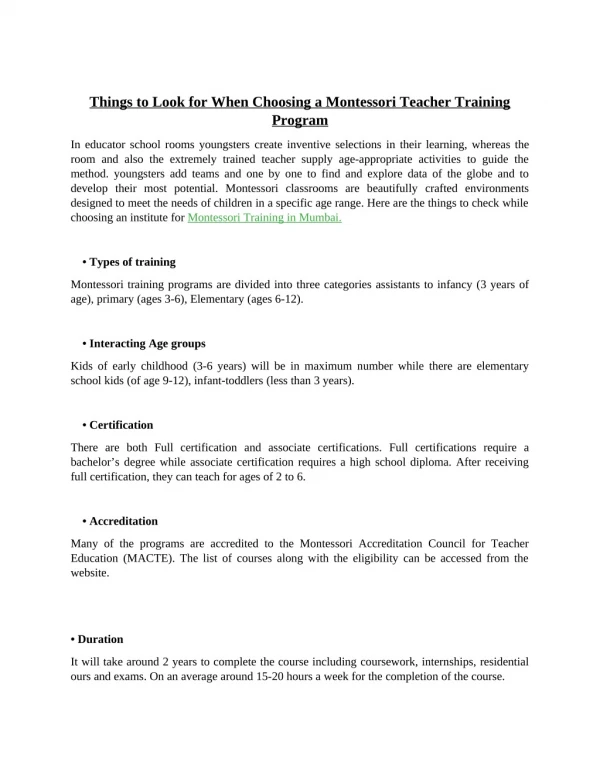 Things to Look for When Choosing a Montessori Teacher Training Program