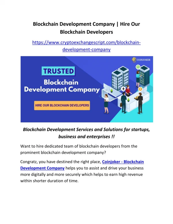 Blockchain Development Company | Hire Our Blockchain Developers | Coinjoker