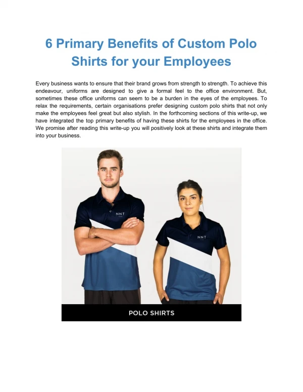 6 Primary Benefits of Custom Polo Shirts for your Employees