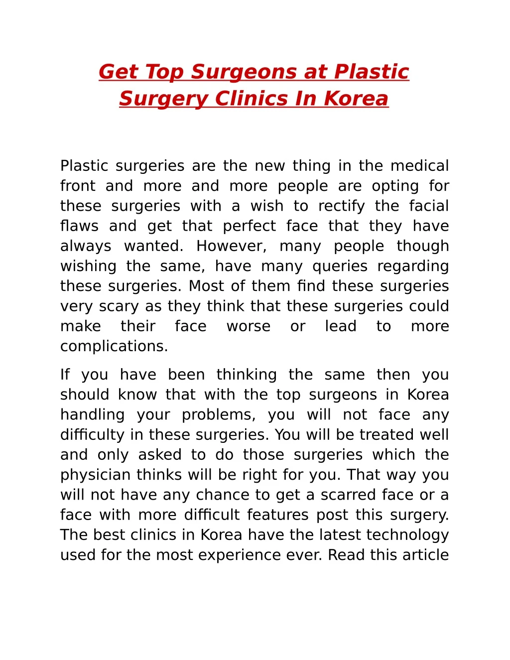 get top surgeons at plastic surgery clinics