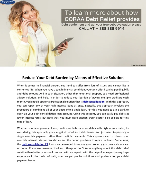 Reduce Your Debt Burden by Means of Effective Solution
