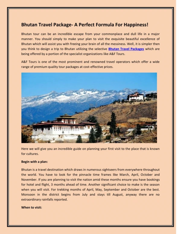 Bhutan Travel Package- A Perfect Formula for Happiness!