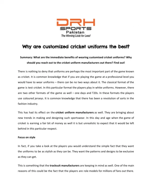 cricket uniform manufacturers