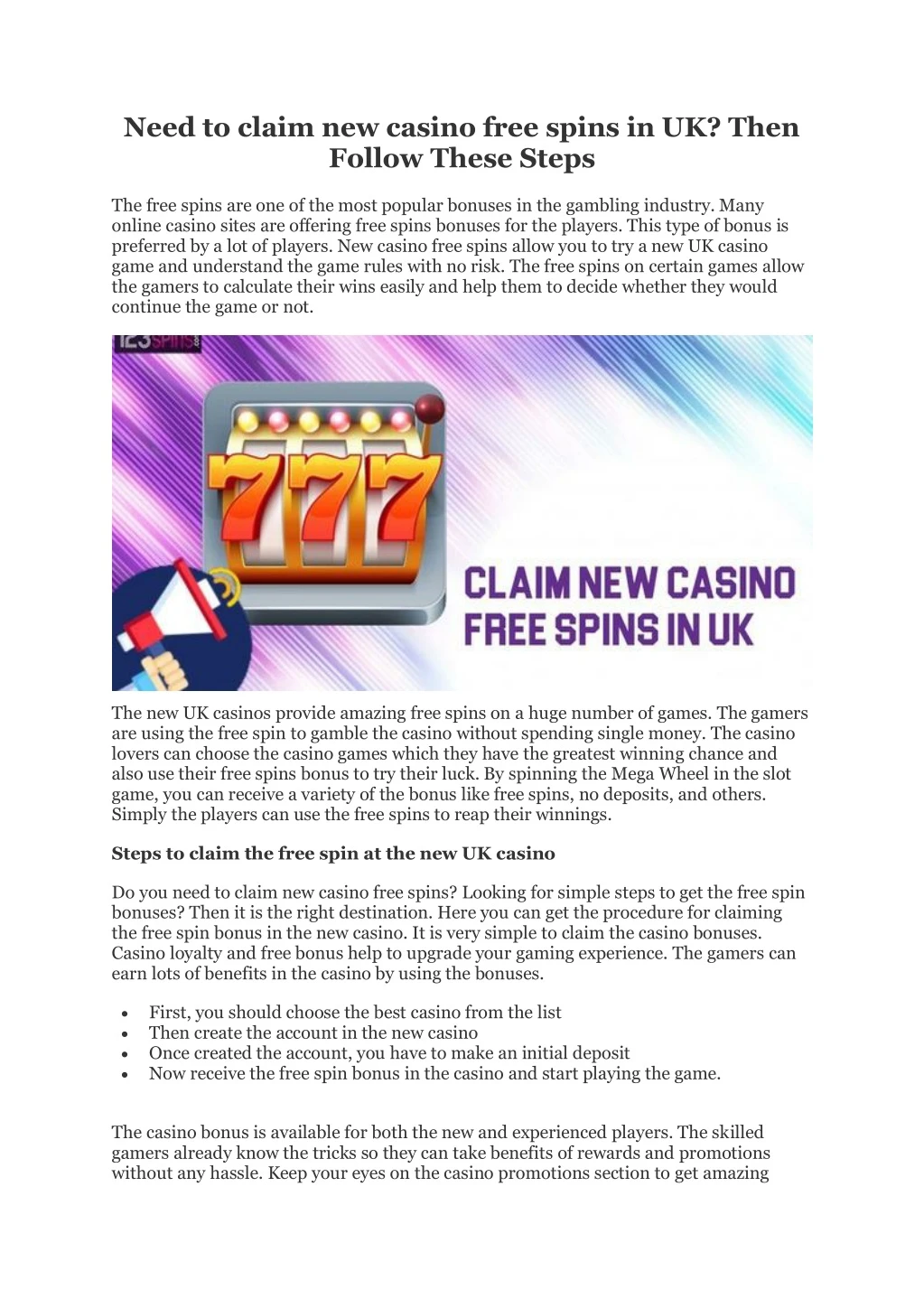 need to claim new casino free spins in uk then