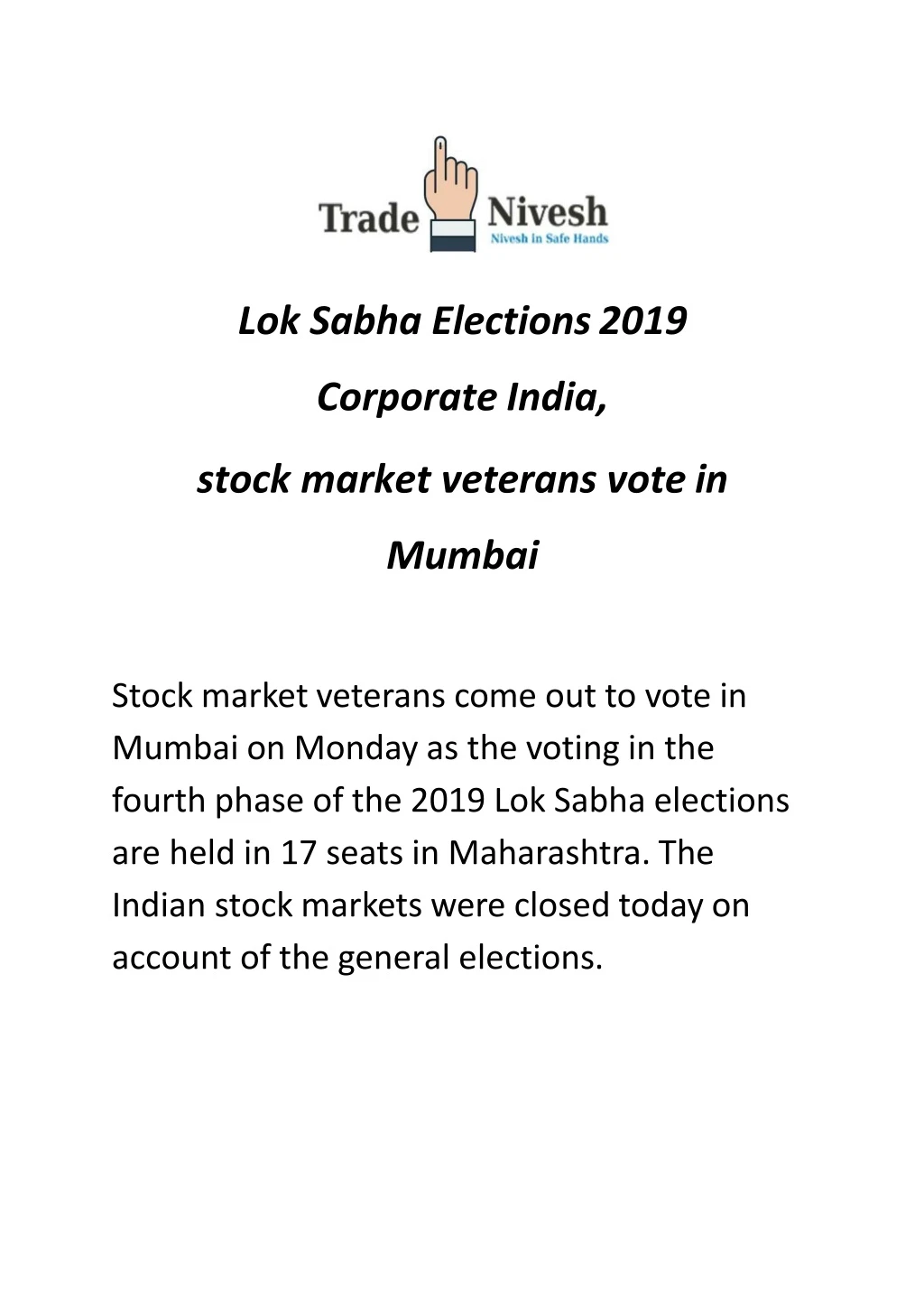 lok sabha elections 2019 corporate india stock