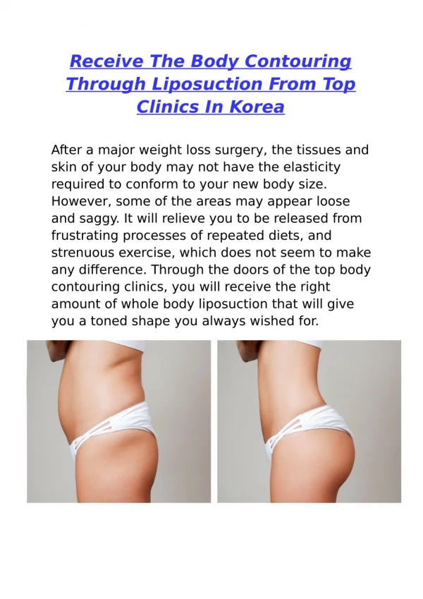 Receive The Body Contouring Through Liposuction From Top Clinics In Korea