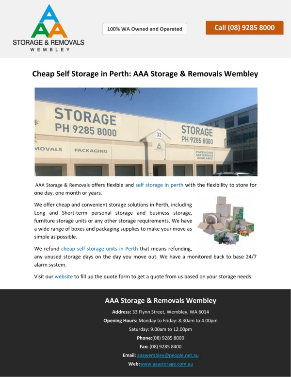 Cheap Self Storage in Perth: AAA Storage & Removals Wembley