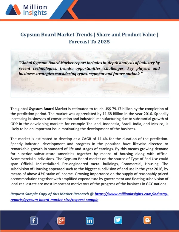 Gypsum Board Market Trends | Share and Product Value | Forecast To 2025