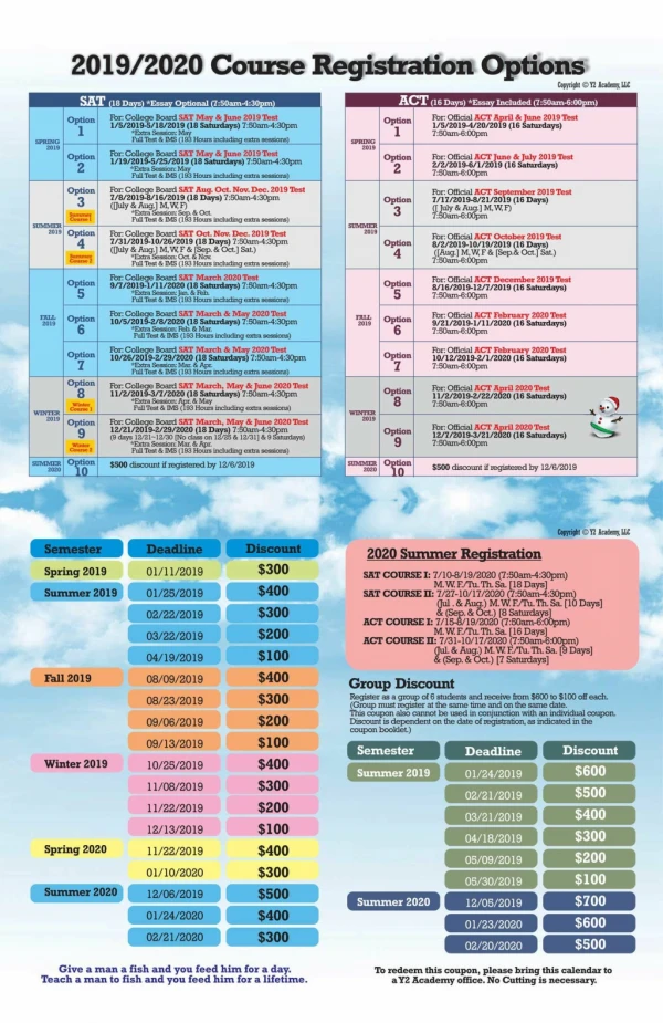 SAT ACT Prep Courses Registration Options 2019-2020 by Y2 Academy