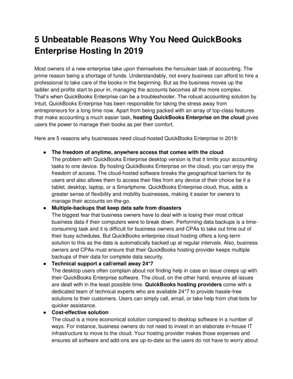 5 Unbeatable Reasons Why You Need QuickBooks Enterprise Hosting In 2019