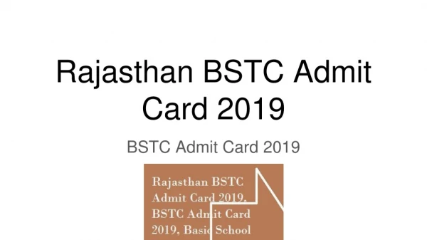 Rajasthan BSTC Admit Card 2019