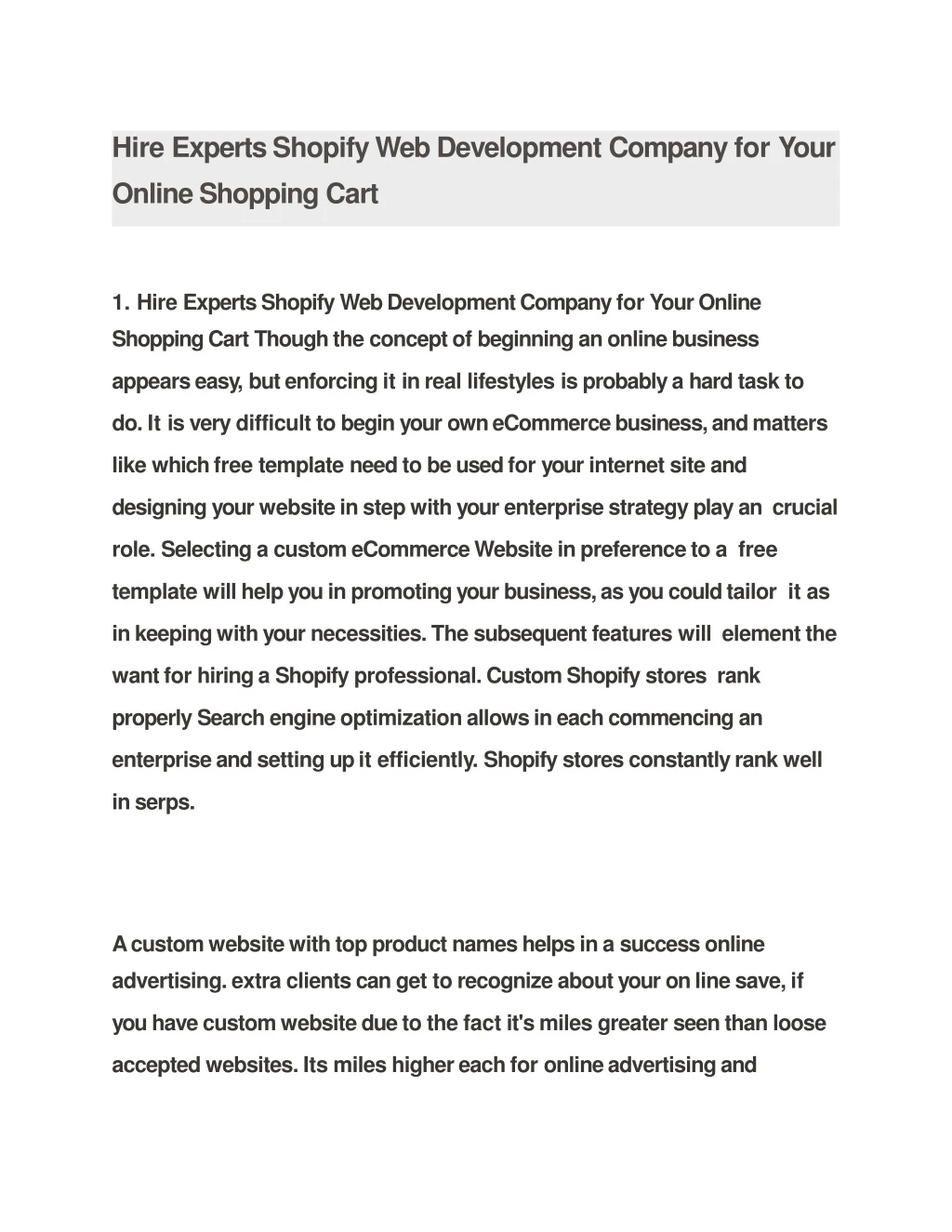 hire experts shopify web development company